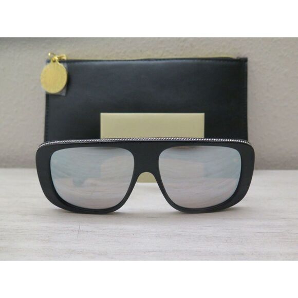Stella McCartney SC0092S 001 Women's Black/Silver Mirror Lens Sunglasses $270+ - Picture 1 of 12